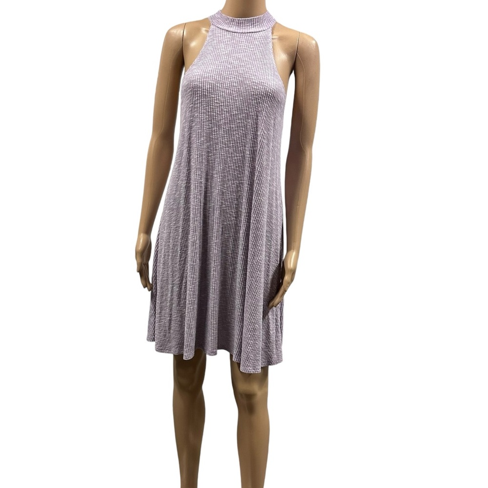 La Gypsy Light Purple Ribbed Sleeveless High Neck A Line Casual Dress Large